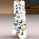 Women's White Floral Print V Neck Long Sleeve Dress