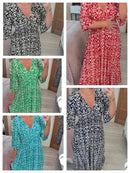 Bohemian casual print V-neck waist wrap long dress