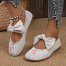 New Embroidered Bow Flat Mary Jane Shoes