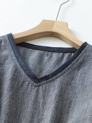 Women's Literary Retro V-neck Plaid Tie Mid-sleeve Dress