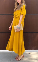 Women's V-neck Solid Color Cotton and Linen Two-piece Suit