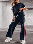 Women's Round Neck Short Sleeve Two Piece Suit