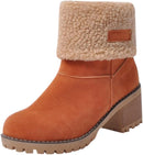 Women's Solid Color Fuzzy Boots, Soft Sole Chunky Heel Fleece Lining Boots, Winter Non-slip Snow Boots