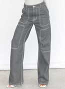 Dokotoo Women's Casual Mid Waist Cargo Jeans Stretch Wide Leg Denim Pants with Pockets