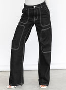 Dokotoo Women's Casual Mid Waist Cargo Jeans Stretch Wide Leg Denim Pants with Pockets