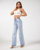 roswear Women's Wide Leg Jeans Casual High Waisted Stretch Baggy Loose Denim Pants