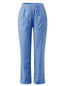 Cotton And Linen Elastic Waist Double Patch Pocket Casual Pants