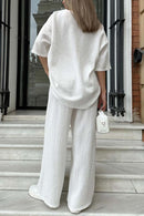 Women's casual V-neck short-sleeved solid color two-piece set