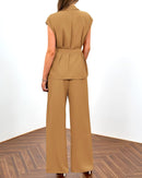 PRETTYGARDEN Women's Summer 2 Piece Outfits 2025 Cap Sleeve V Neck Blazer Vest Wide Leg Pant Sets Office Work Clothes