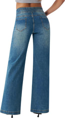 roswear Women's Wide Leg Jeans Casual High Waisted Stretch Baggy Loose Denim Pants