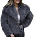Flygo Women's Faux Fur Coat Fluffy Faux Fur Jacket Long Sleeve Lapel Furry Winter Jackets Shaggy Parka Short Coat