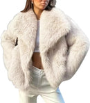 Flygo Women's Faux Fur Coat Fluffy Faux Fur Jacket Long Sleeve Lapel Furry Winter Jackets Shaggy Parka Short Coat