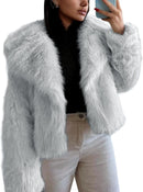 Flygo Women's Faux Fur Coat Fluffy Faux Fur Jacket Long Sleeve Lapel Furry Winter Jackets Shaggy Parka Short Coat