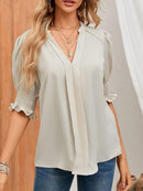 Women's Solid Casual V Neck Puff Sleeve Shirts (Buy 2 Free Shipping)