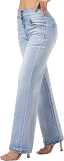 roswear Women's Wide Leg Jeans Casual High Waisted Stretch Baggy Loose Denim Pants