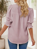Women's Solid Casual V Neck Puff Sleeve Shirts (Buy 2 Free Shipping)
