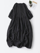 Loose And Versatile Bubble Sleeved Round Neck Pullover Dress