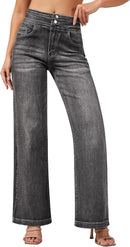 roswear Women's Wide Leg Jeans Casual High Waisted Stretch Baggy Loose Denim Pants