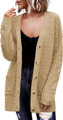 Zeagoo Womens 2024 Long Sleeve Chunky Cable Knit Fall Cardigans Sweaters Button Down Open Front Outerwear with Pockets