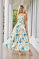 GRACE KARIN Women's Summer Dresses 2025 Halter Neck Sleeveless Smocked Backless Cut Out Floral Flowy A Line Maxi Dress