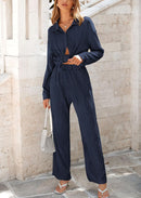 Women's 2 Piece Textured Sets Casual Button Down Shirt Wide Leg Pants Outfit Loungewear Tracksuit