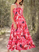 GRACE KARIN Women's Summer Dresses 2025 Halter Neck Sleeveless Smocked Backless Cut Out Floral Flowy A Line Maxi Dress