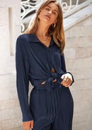 Women's 2 Piece Textured Sets Casual Button Down Shirt Wide Leg Pants Outfit Loungewear Tracksuit