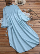 Women's cotton and linen round neck loose dress