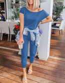 ANRABESS Casual Off Shoulder Elastic Waist Stretchy Long Romper Jumpsuit