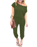 ANRABESS Casual Off Shoulder Elastic Waist Stretchy Long Romper Jumpsuit