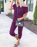 ANRABESS Casual Off Shoulder Elastic Waist Stretchy Long Romper Jumpsuit