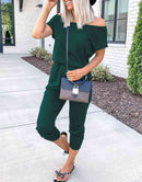 ANRABESS Casual Off Shoulder Elastic Waist Stretchy Long Romper Jumpsuit