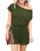 ANRABESS Casual Off Shoulder Elastic Waist Stretchy Long Romper Jumpsuit