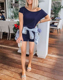 ANRABESS Casual Off Shoulder Elastic Waist Stretchy Long Romper Jumpsuit