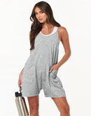 Anrabess Casual Rompers Loose Spaghetti Strap Shorts Jumpsuit with Pockets
