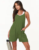 Anrabess Casual Rompers Loose Spaghetti Strap Shorts Jumpsuit with Pockets