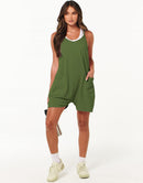 Anrabess Casual Rompers Loose Spaghetti Strap Shorts Jumpsuit with Pockets