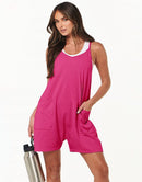 Anrabess Casual Rompers Loose Spaghetti Strap Shorts Jumpsuit with Pockets