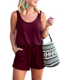 ANRABESS Scoop Neck Sleeveless Tank Top Short Jumpsuit Rompers with Pockets