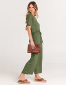 ANRABESS Short Sleeve V Neck Elastic Waist Wide Leg Cropped Pant Jumpsuits Rompers