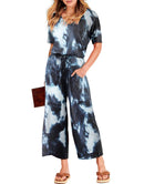 ANRABESS Short Sleeve V Neck Elastic Waist Wide Leg Cropped Pant Jumpsuits Rompers