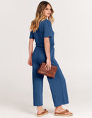 ANRABESS Short Sleeve V Neck Elastic Waist Wide Leg Cropped Pant Jumpsuits Rompers