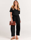 ANRABESS Short Sleeve V Neck Elastic Waist Wide Leg Cropped Pant Jumpsuits Rompers