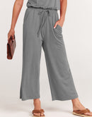 ANRABESS Short Sleeve V Neck Elastic Waist Wide Leg Cropped Pant Jumpsuits Rompers