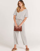 ANRABESS Short Sleeve V Neck Elastic Waist Wide Leg Cropped Pant Jumpsuits Rompers