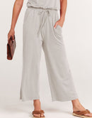 ANRABESS Short Sleeve V Neck Elastic Waist Wide Leg Cropped Pant Jumpsuits Rompers