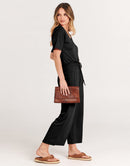 ANRABESS Short Sleeve V Neck Elastic Waist Wide Leg Cropped Pant Jumpsuits Rompers