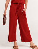 ANRABESS Short Sleeve V Neck Elastic Waist Wide Leg Cropped Pant Jumpsuits Rompers