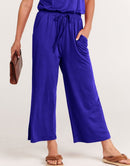 ANRABESS Short Sleeve V Neck Elastic Waist Wide Leg Cropped Pant Jumpsuits Rompers