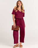 ANRABESS Short Sleeve V Neck Elastic Waist Wide Leg Cropped Pant Jumpsuits Rompers